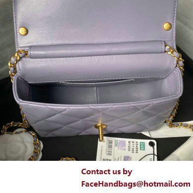 CHANEL Shiny Lambskin, Imitation Pearls  &  Gold-Tone Metal Mini Flap Bag AS4986 PURPLE 2025